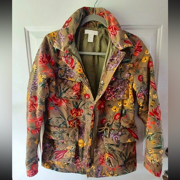 H&M Floral Cargo Utility Jacket LG Cottagecore Grannycore Girlhoodcore Festival - Picture 3 of 4